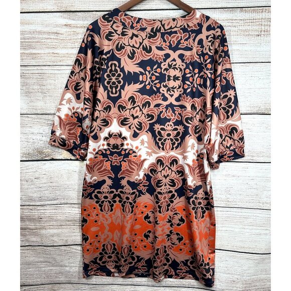 Tracy Negoshian Shift Dress Womens Size M Multicolor Pullover Floral 3/4 Sleeve - Picture 2 of 10